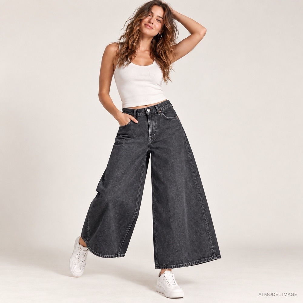 Free People We The Free Landry Jeans Womens 29 Black High Rise Wide Leg Crop